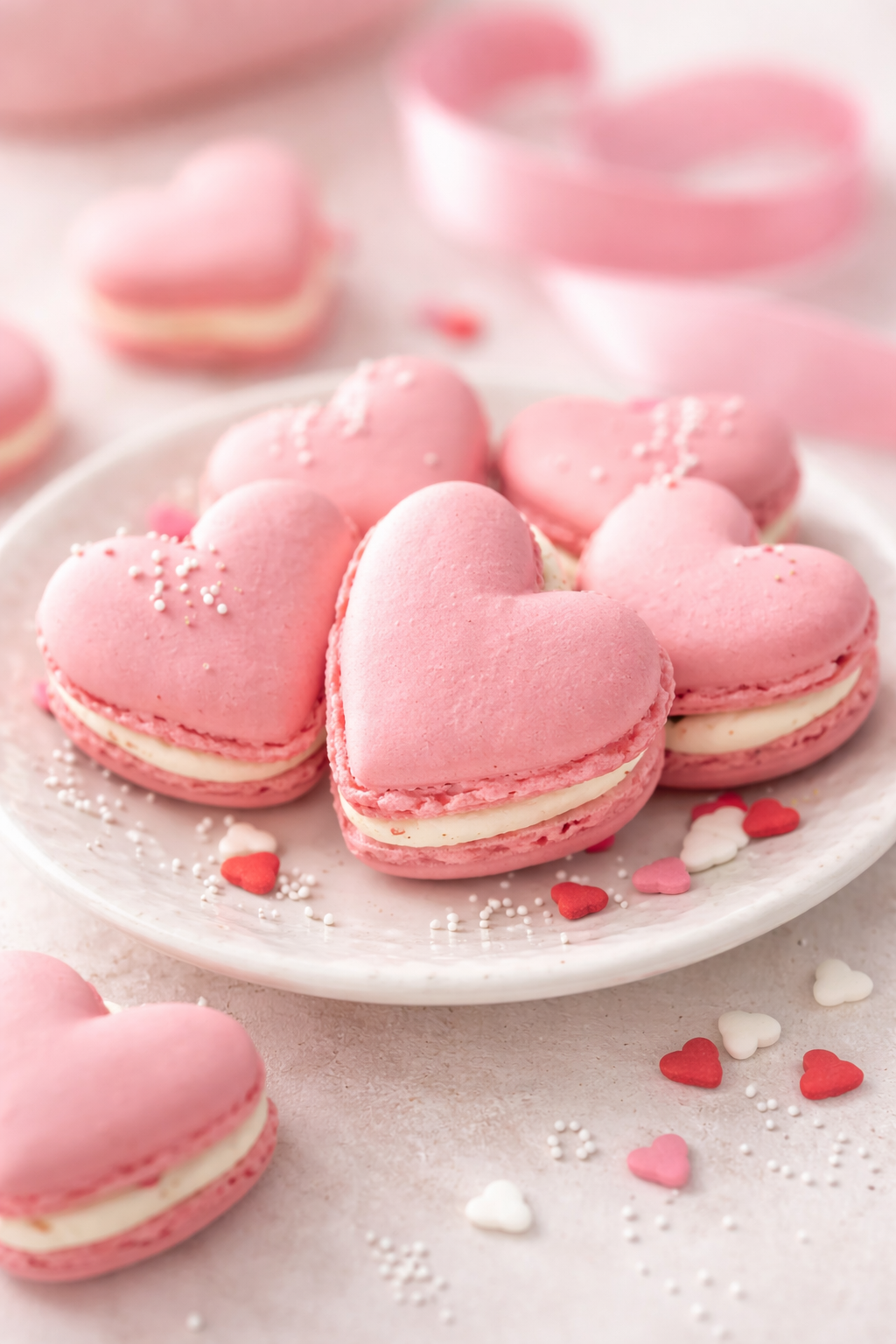 Valentýnské makronky ve tvaru srdce