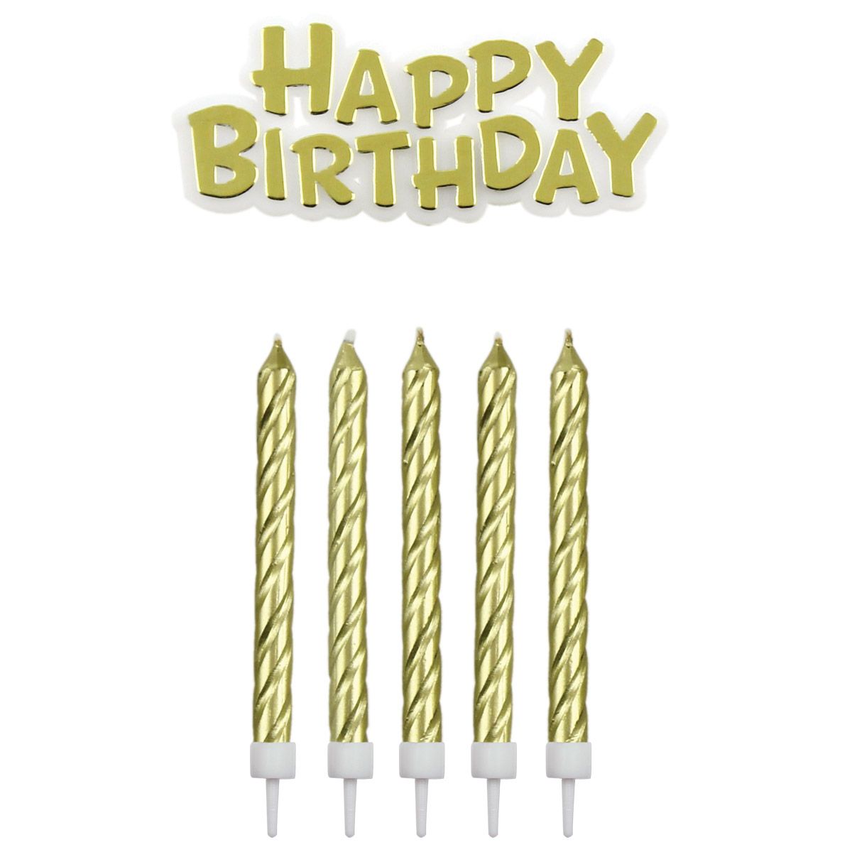 Svíčky na dort Happy Birthday zlaté (sada 17 ks) PME