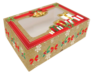 Krabička na vánoční cukroví zvonky/dárky 22x15x5 cm