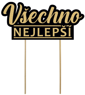 Zápich do dortu Všechno nejlepší černo-zlatý