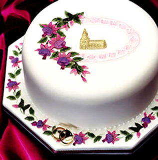 Fuchsie sada - patchwork na marcipán